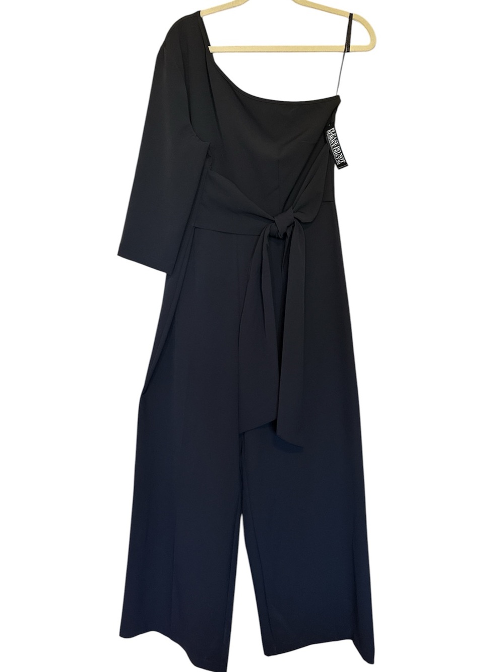 New York & Company Black One Shoulder Tie Waist Wide Leg Jumpsuit Large NWT